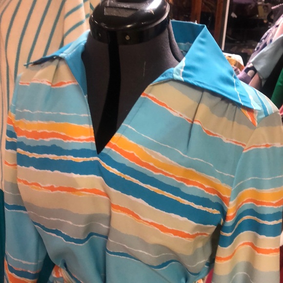 Vintage 1970’s - Alex Coleman- rare find- tunic top, nwot - belted- sunset tones - Picture 4 of 11